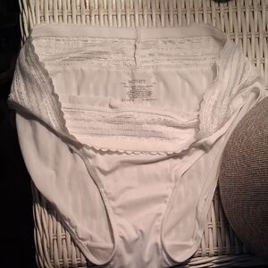Warner's White Lace-Edged High-Cut Briefs
